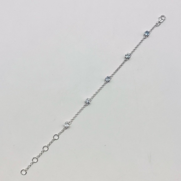 Natural Aquamarine Heart Shape 925 Sterling Silver Dainty Bracelet - Picture 3 of 3
